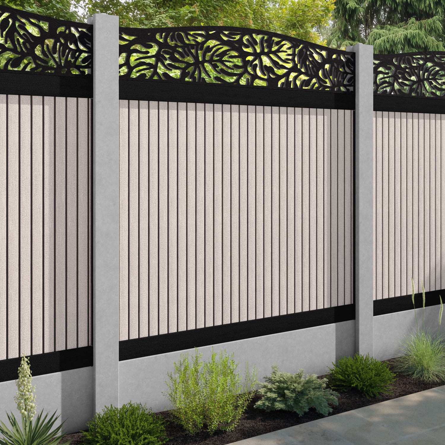 Virtis Botanic Curved Top Fence Panel - Mid Stone - for existing concrete posts