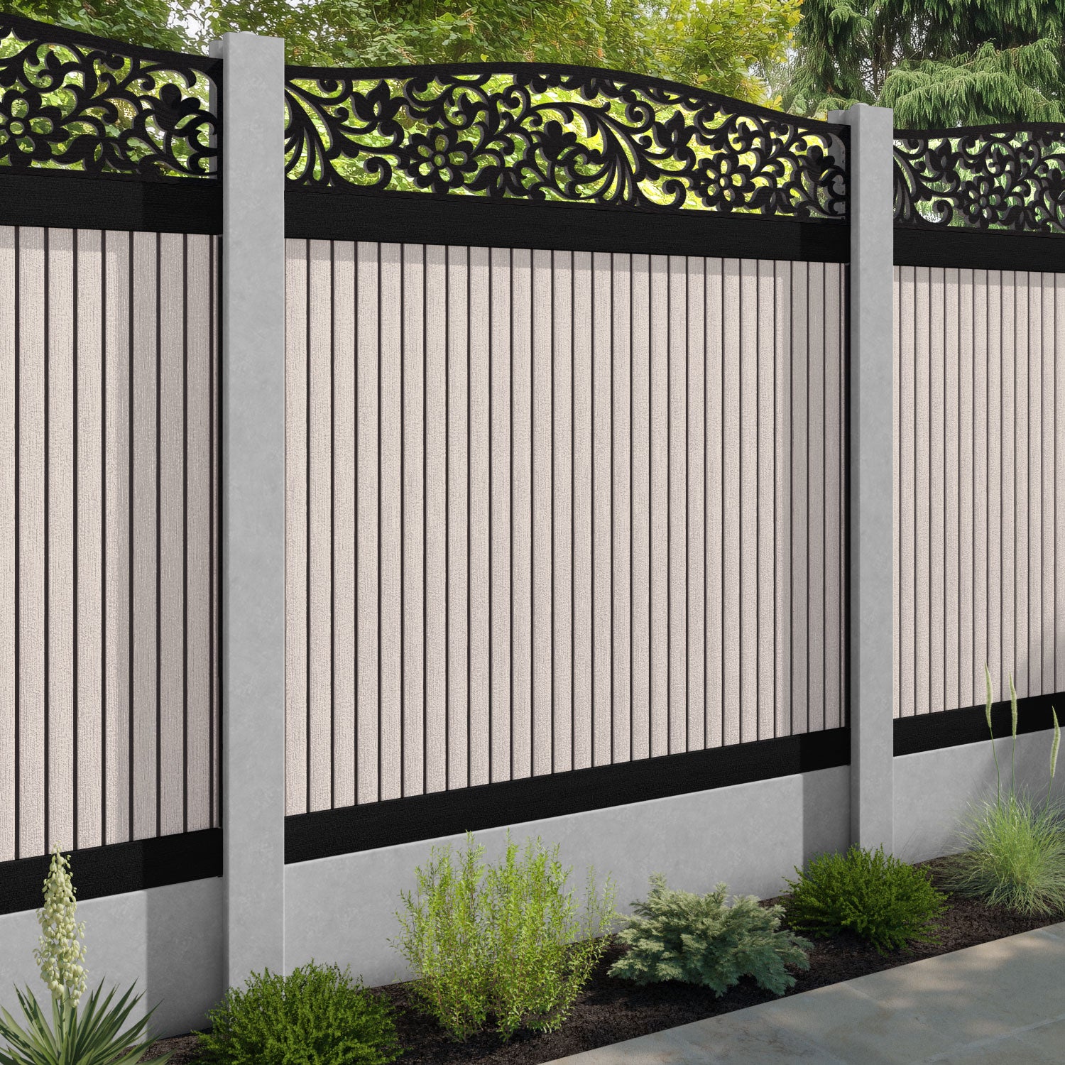 Virtis Eden Curved Top Fence Panel - Mid Stone - for existing concrete posts
