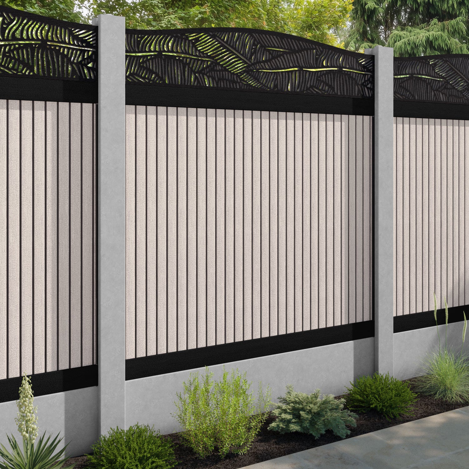 Virtis Feather Curved Top Fence Panel - Mid Stone - for existing concrete posts