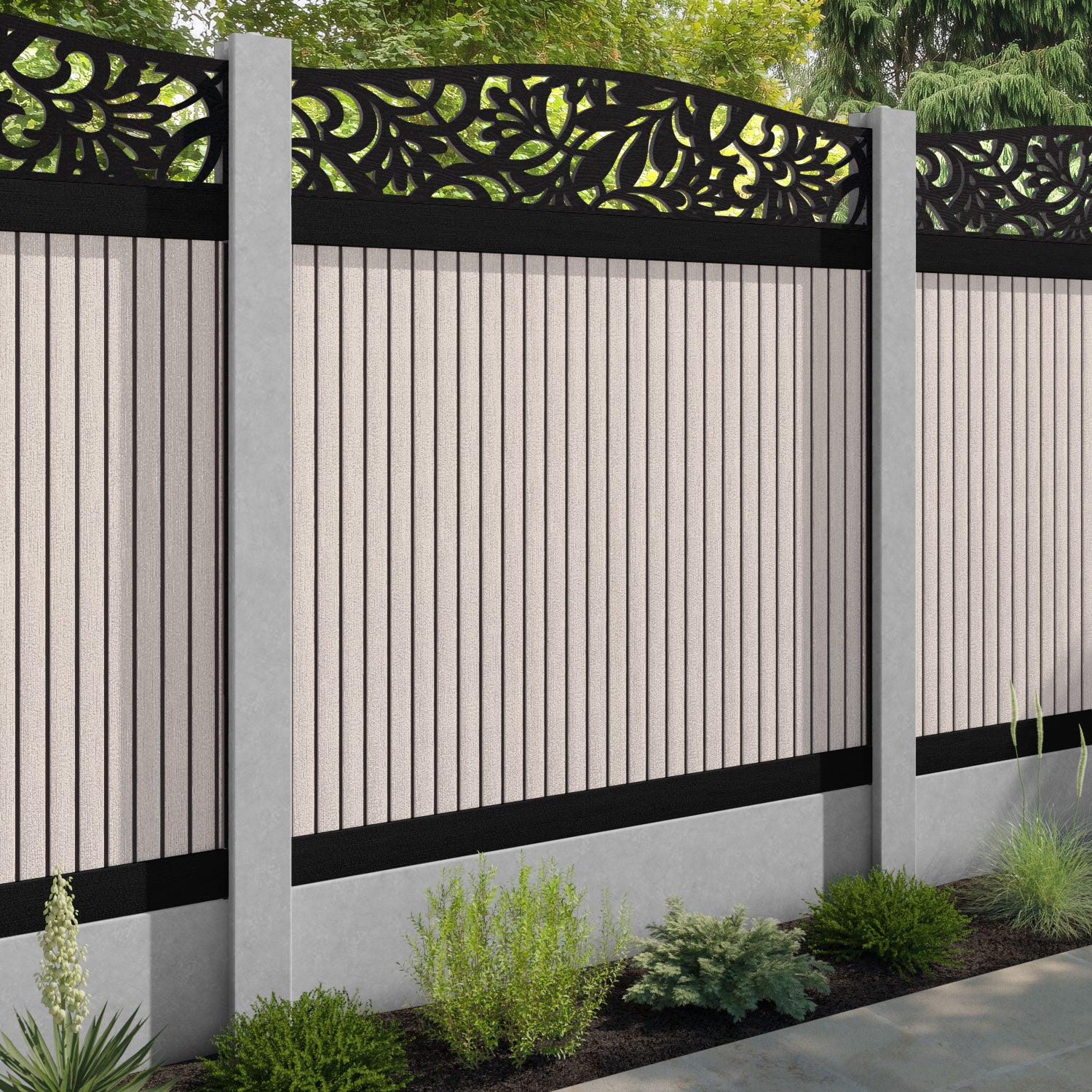 Virtis Heritage Curved Top Fence Panel - Mid Stone - for existing concrete posts