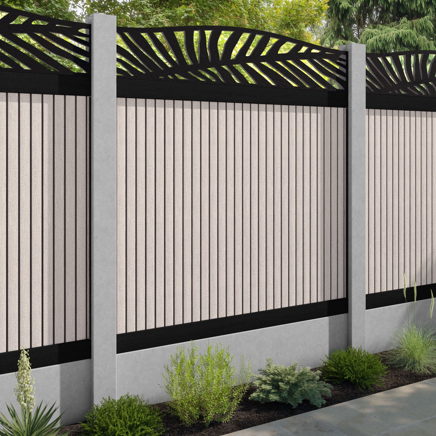Virtis Palm Curved Top Fence Panel - Mid Stone - for existing concrete posts