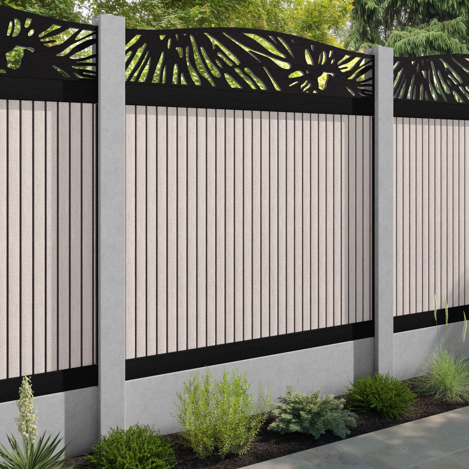 Virtis Poppy Curved Top Fence Panel - Mid Stone - for existing concrete posts