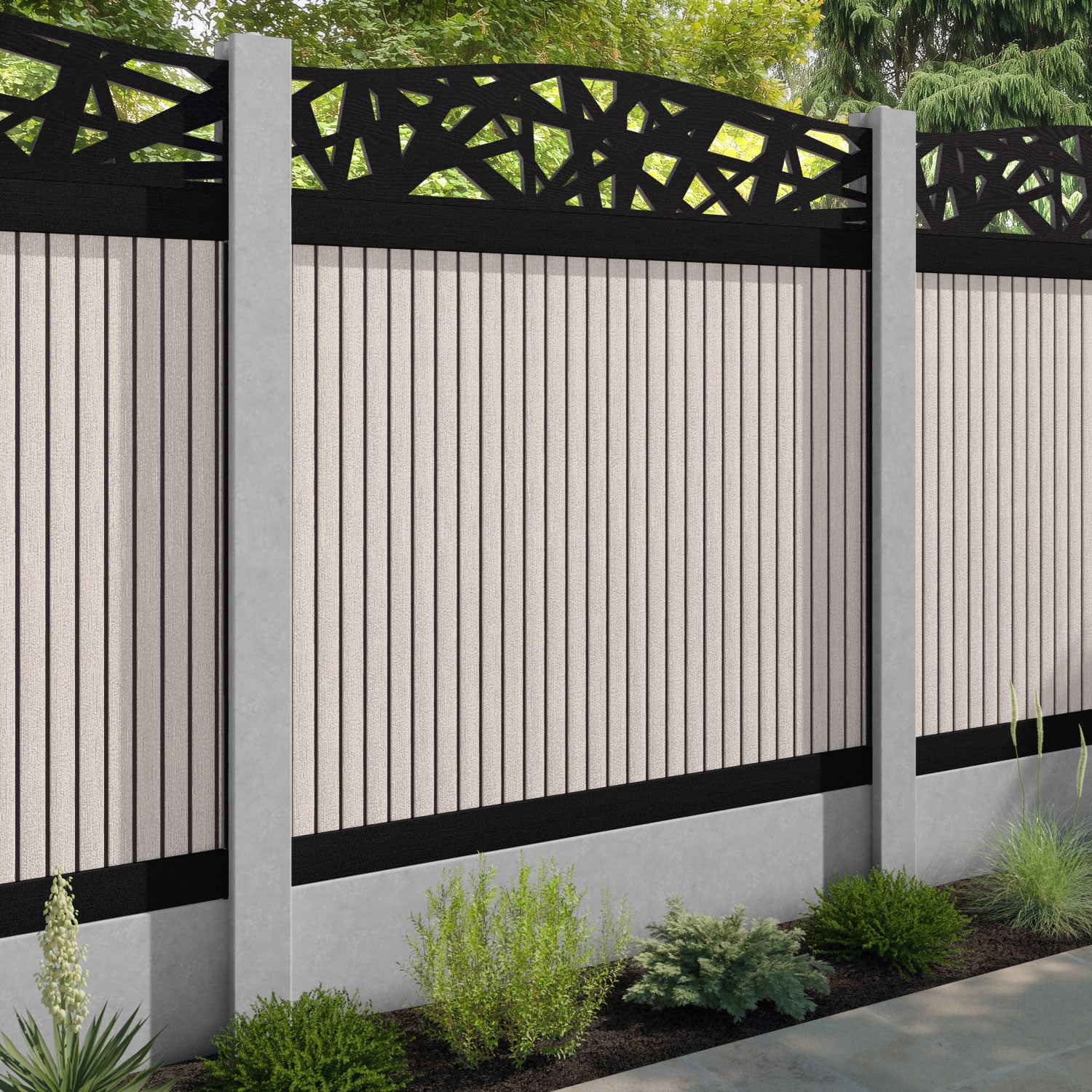 Virtis Prism Curved Top Fence Panel - Mid Stone - for existing concrete posts