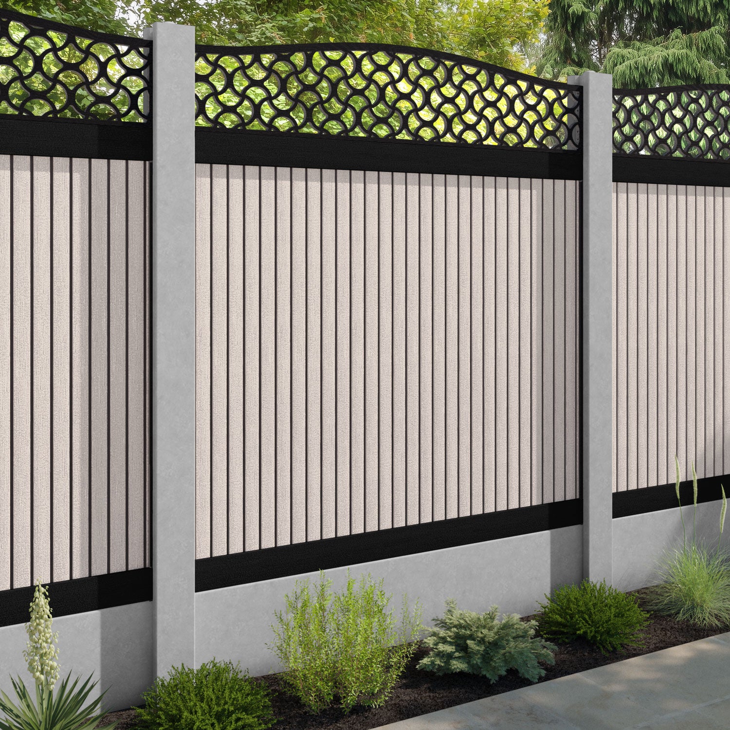 Virtis Vida Curved Top Fence Panel - Mid Stone - for existing concrete posts