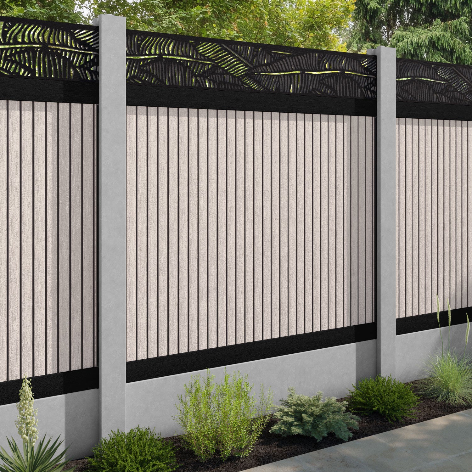Virtis Feather Fence Panel - Mid Stone - for existing concrete posts