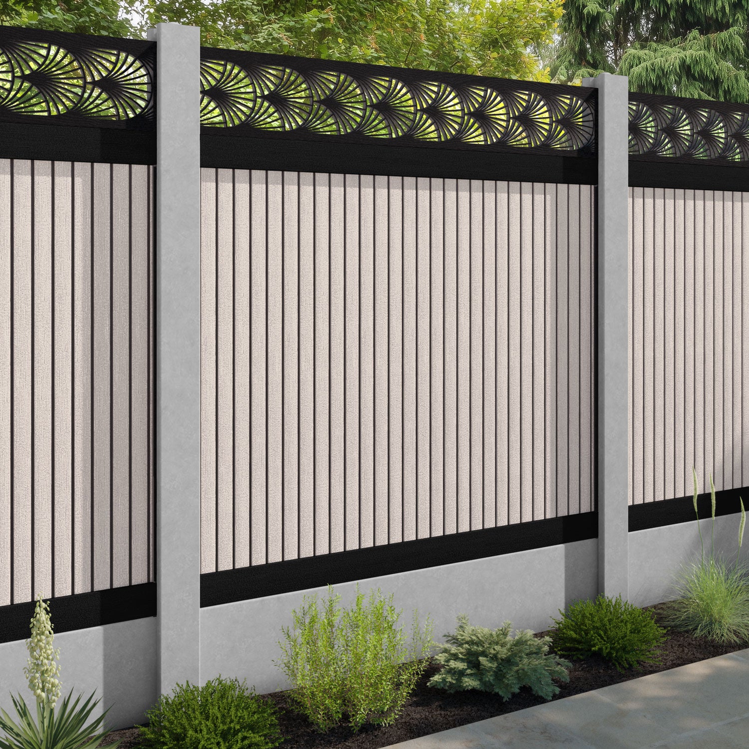 Virtis Laurel Fence Panel - Mid Stone - for existing concrete posts