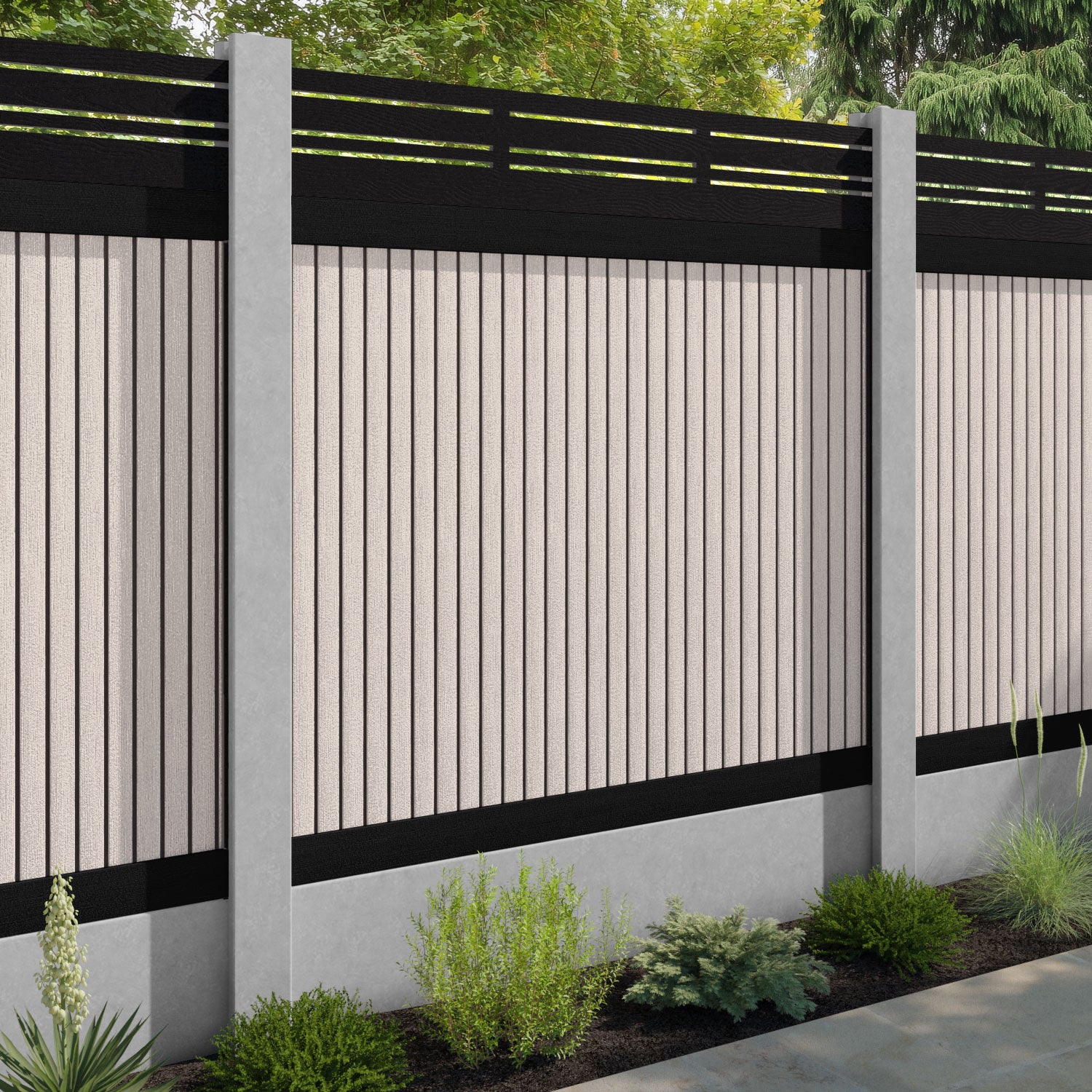 Virtis Linea Fence Panel - Mid Stone - for existing concrete posts