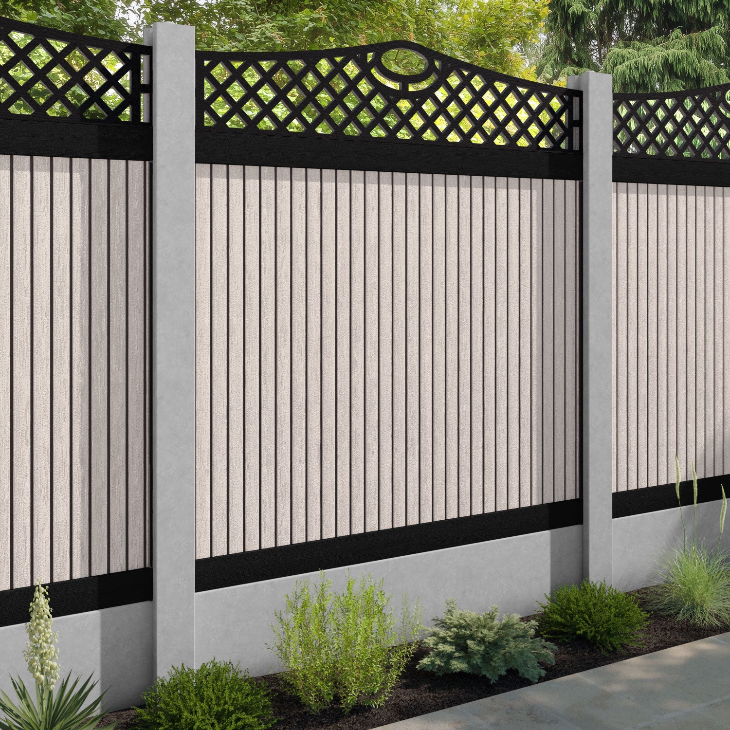 Virtis Oxford Curved Top Fence Panel - Mid Stone - for existing concrete posts