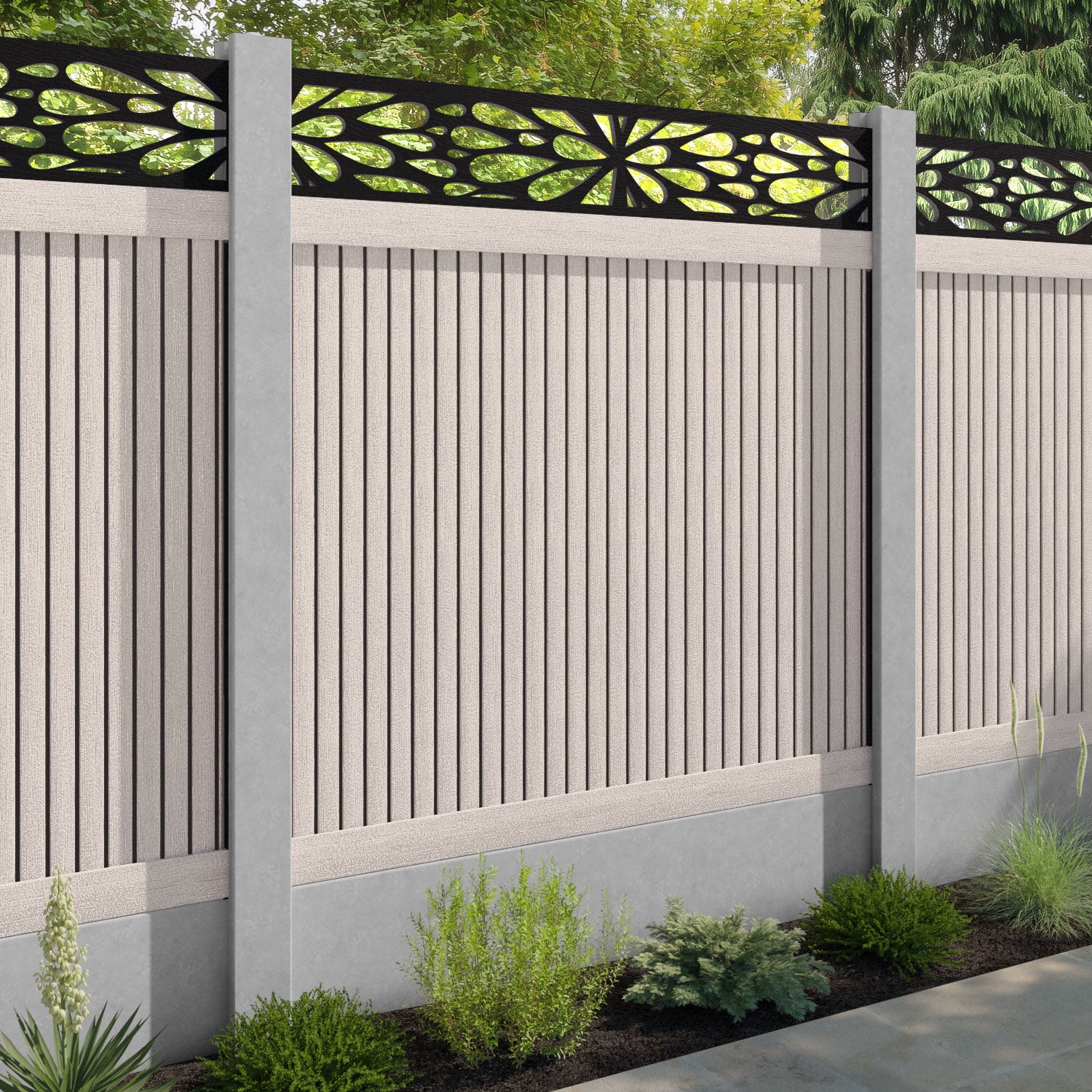 Virtis Blossom Fence Panel - Mid Stone - for existing concrete posts