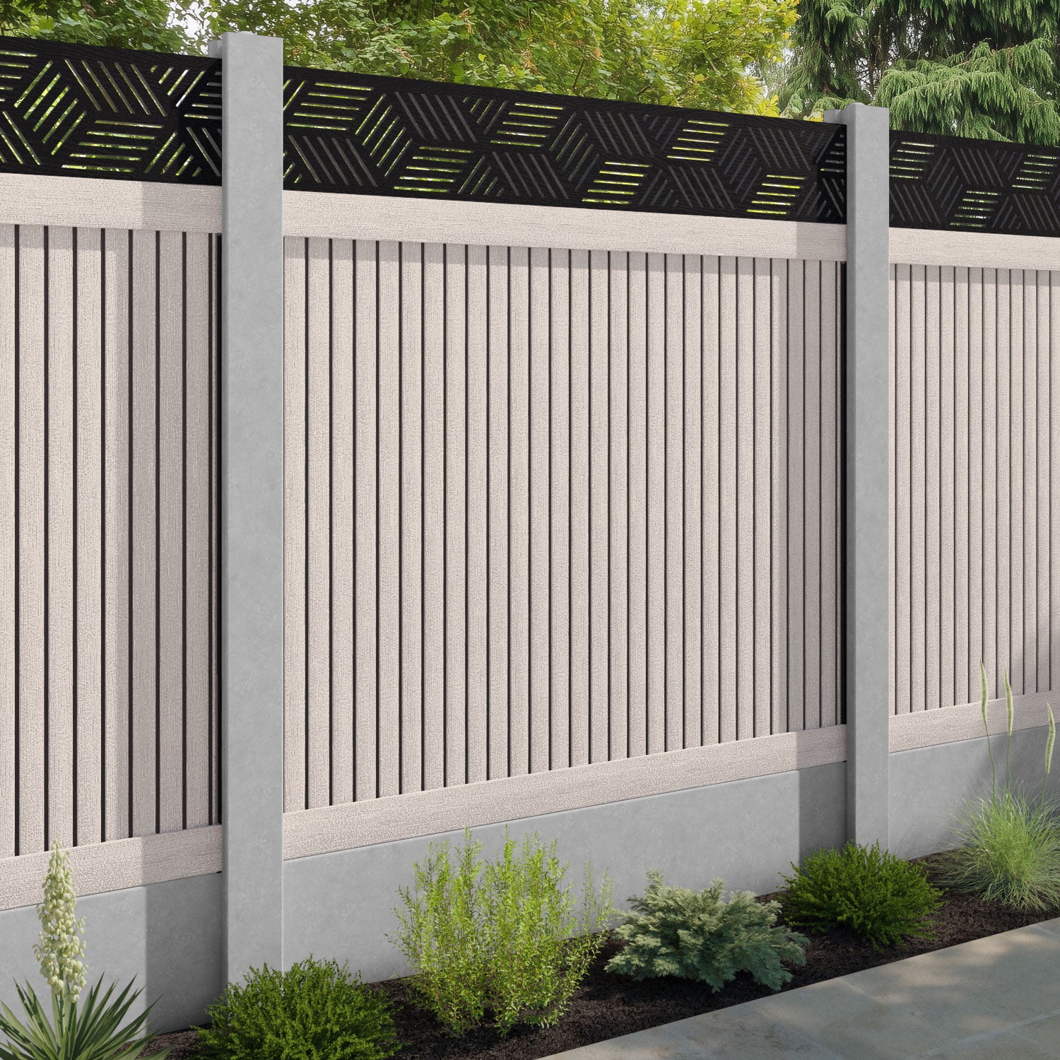 Virtis Cubed Fence Panel - Mid Stone - for existing concrete posts