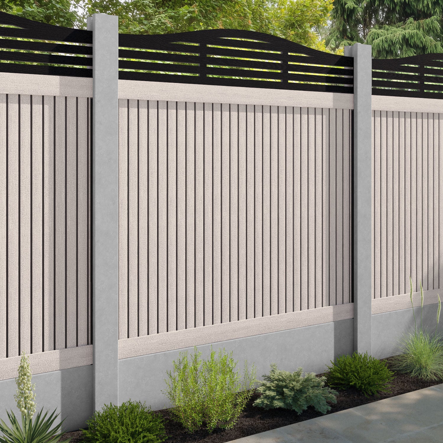 Virtis Aspen Curved Top Fence Panel - Mid Stone - for existing concrete posts