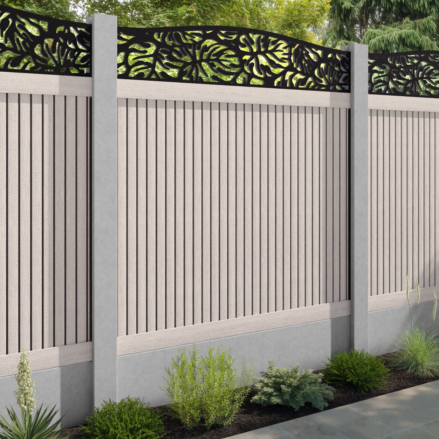 Virtis Botanic Curved Top Fence Panel - Mid Stone - for existing concrete posts