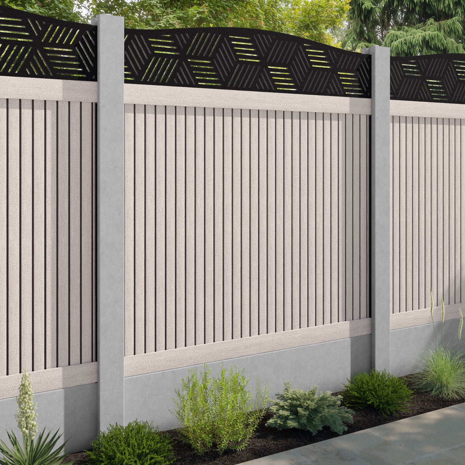 Virtis Cubed Curved Top Fence Panel - Mid Stone - for existing concrete posts
