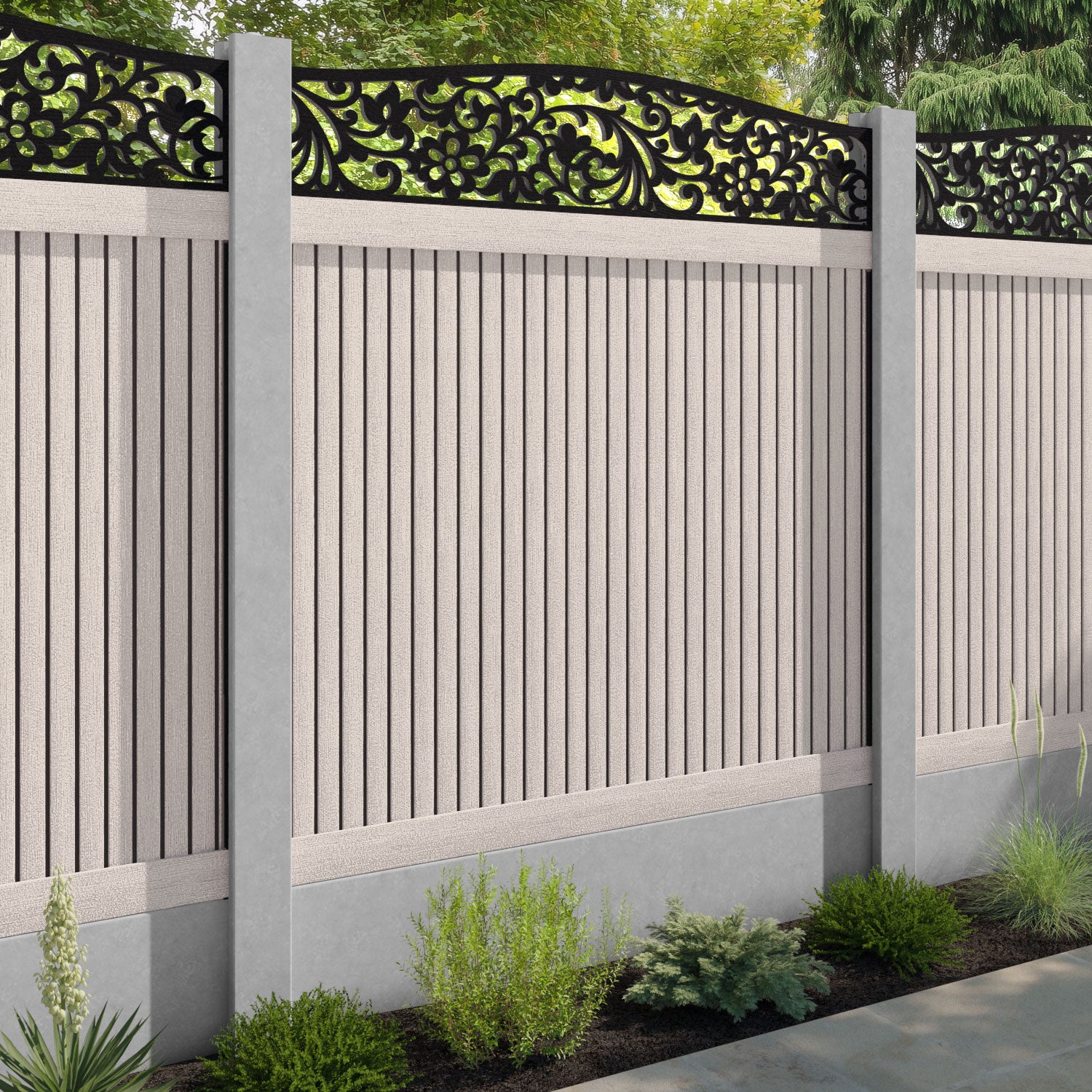 Virtis Eden Curved Top Fence Panel - Mid Stone - for existing concrete posts
