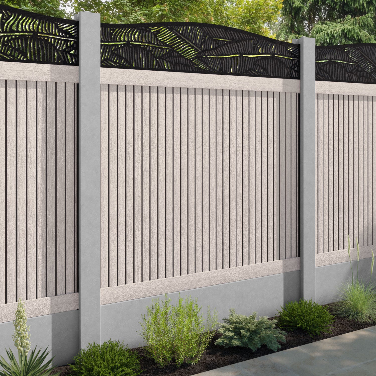 Virtis Feather Curved Top Fence Panel - Mid Stone - for existing concrete posts