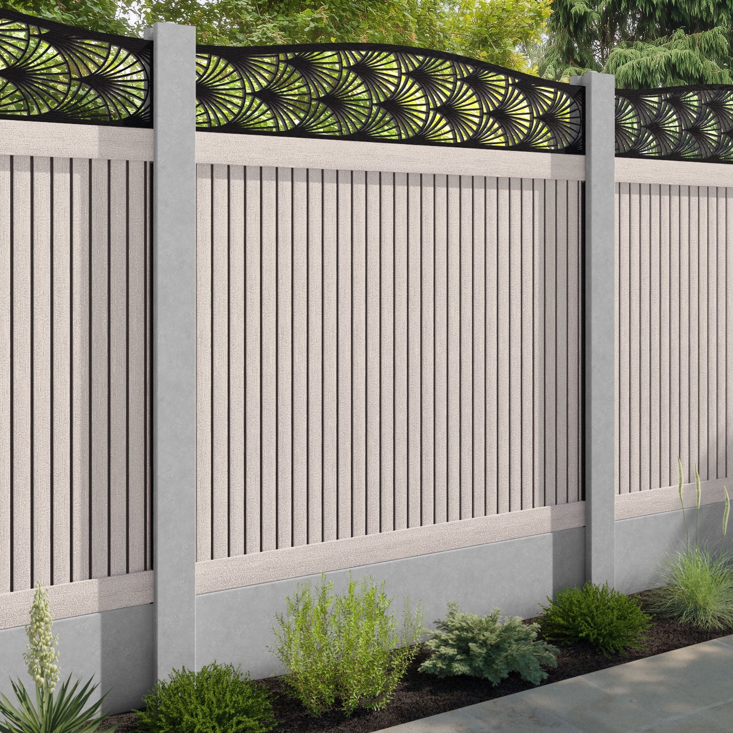 Virtis Laurel Curved Top Fence Panel - Mid Stone - for existing concrete posts