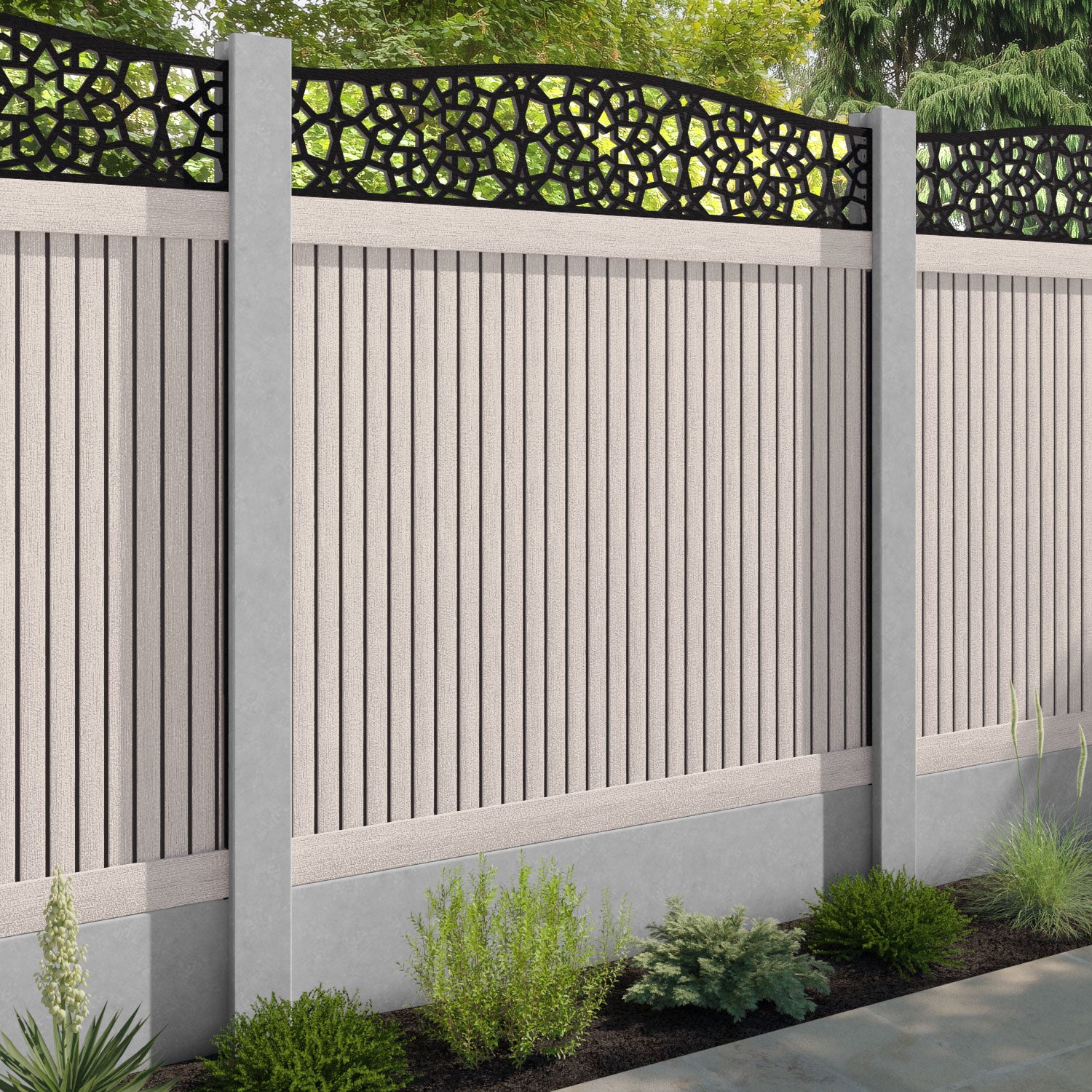 Virtis Nazira Curved Top Fence Panel - Mid Stone - for existing concrete posts