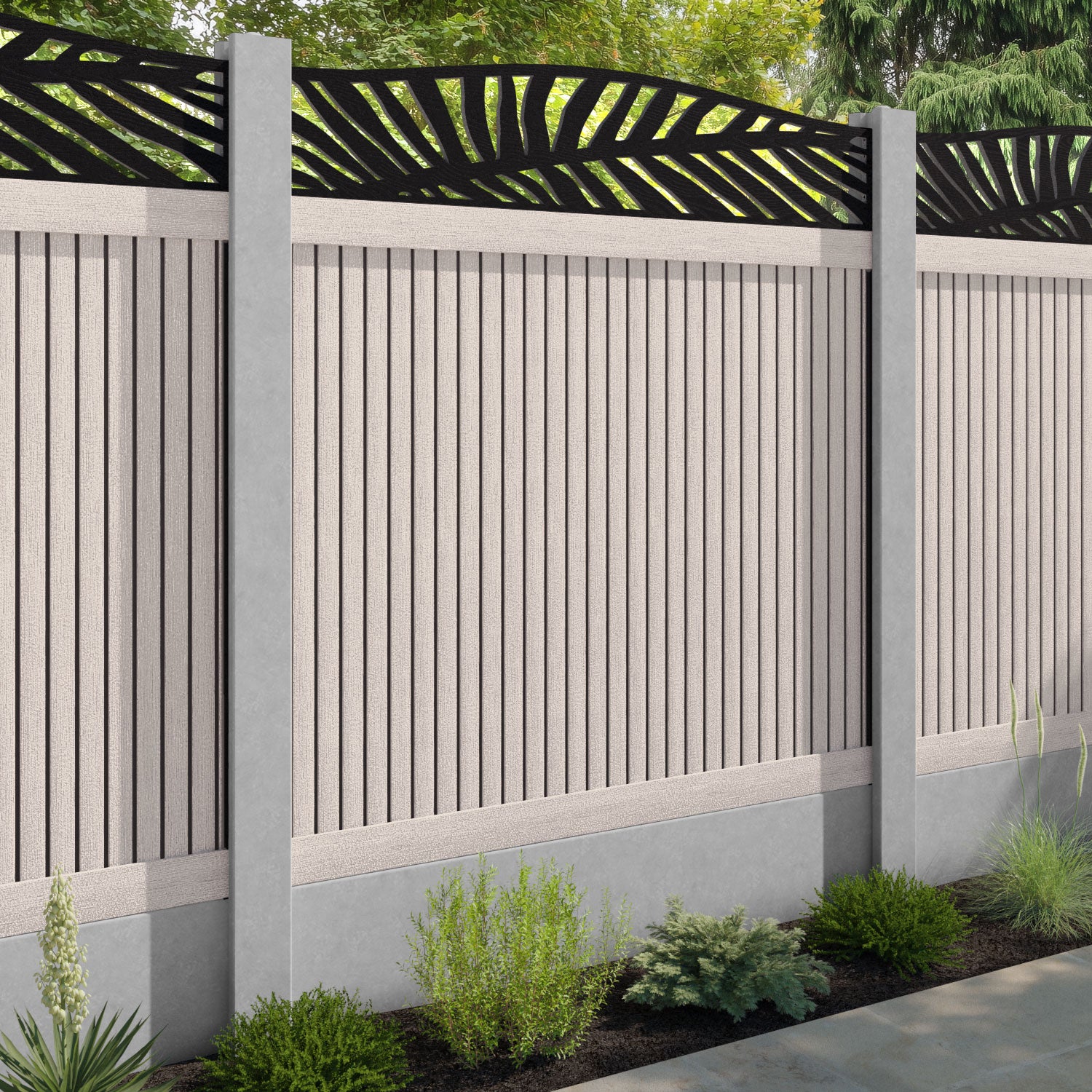 Virtis Palm Curved Top Fence Panel - Mid Stone - for existing concrete posts