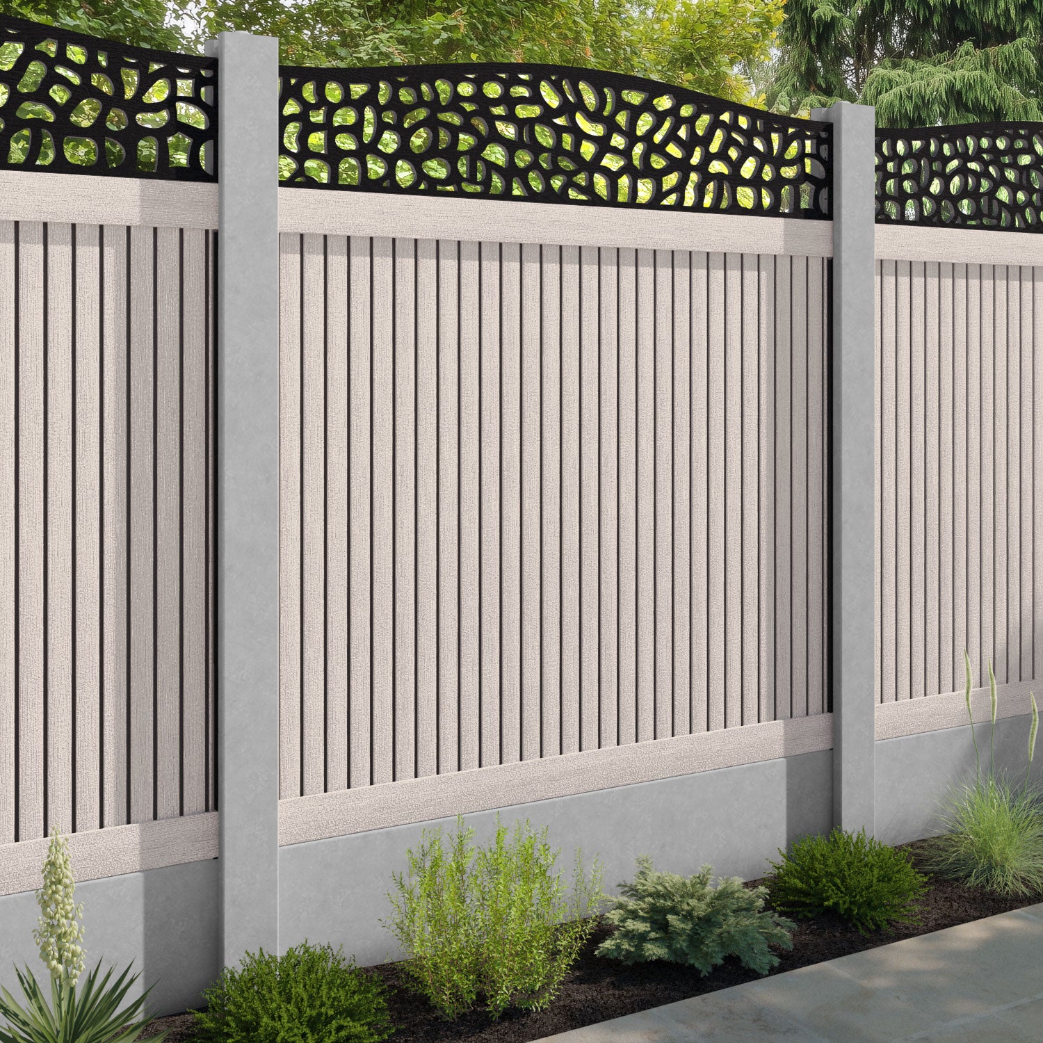 Virtis Pebble Curved Top Fence Panel - Mid Stone - for existing concrete posts