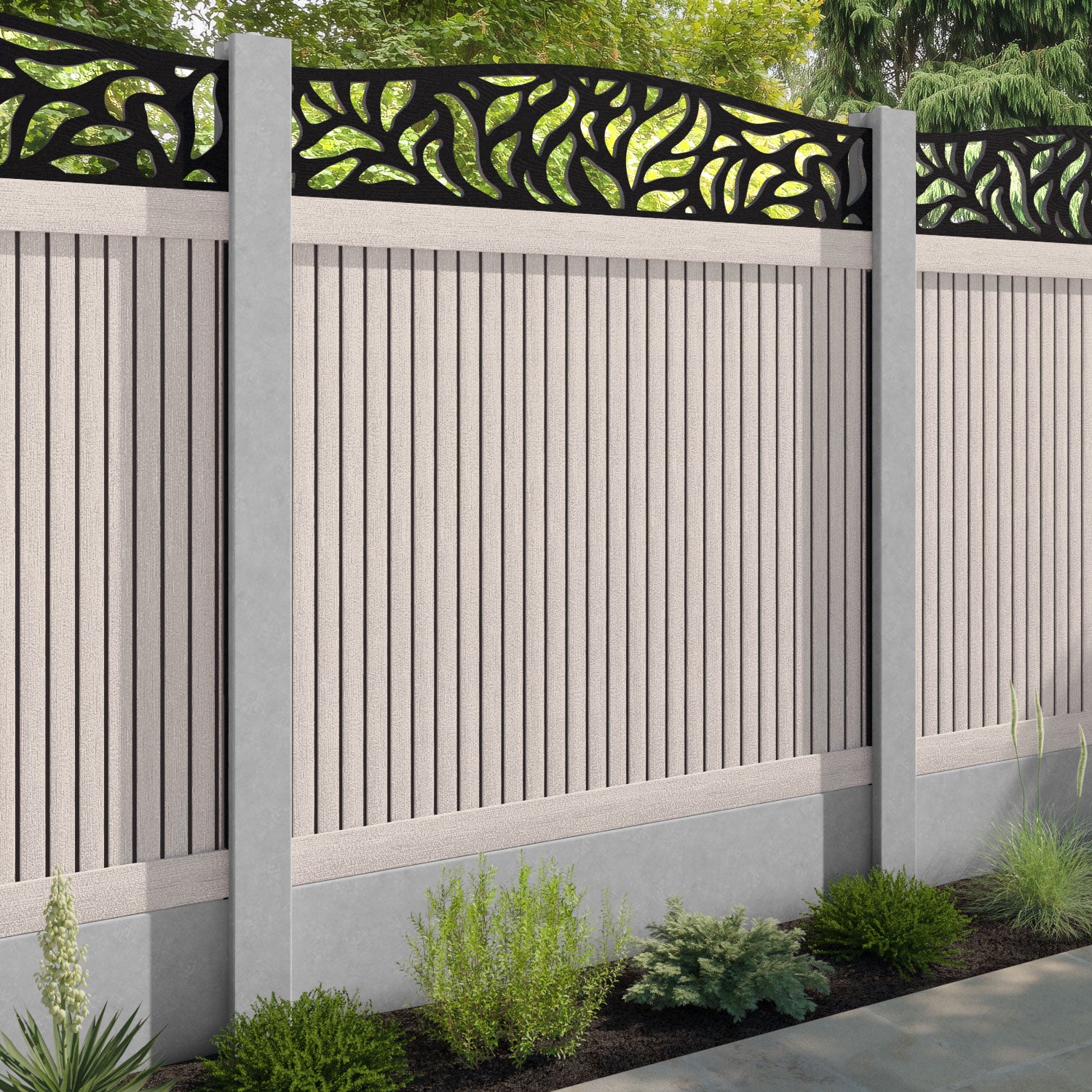 Virtis Plume Curved Top Fence Panel - Mid Stone - for existing concrete posts