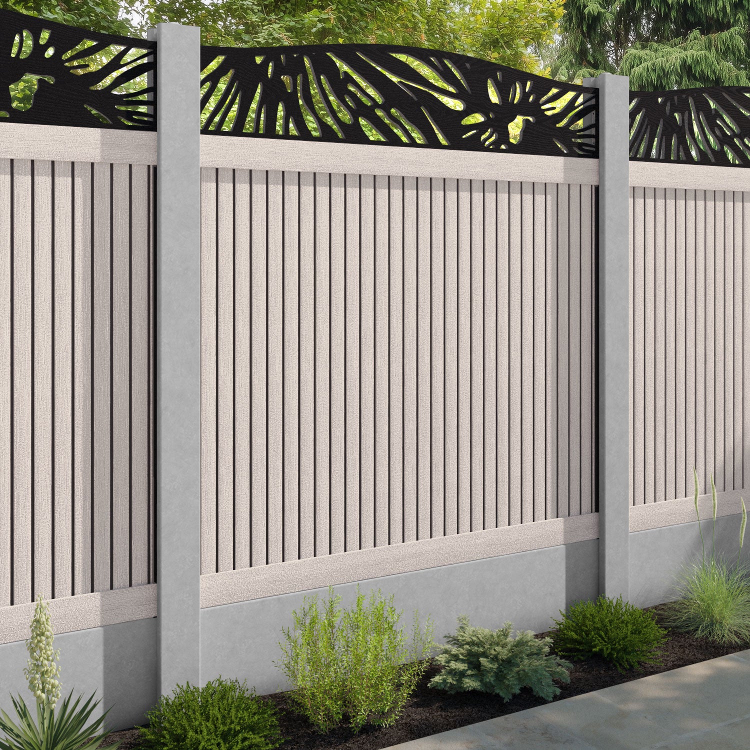 Virtis Poppy Curved Top Fence Panel - Mid Stone - for existing concrete posts