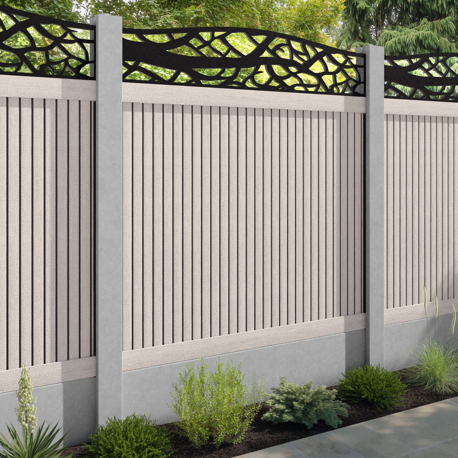 Virtis Twilight Curved Top Fence Panel - Mid Stone - for existing concrete posts