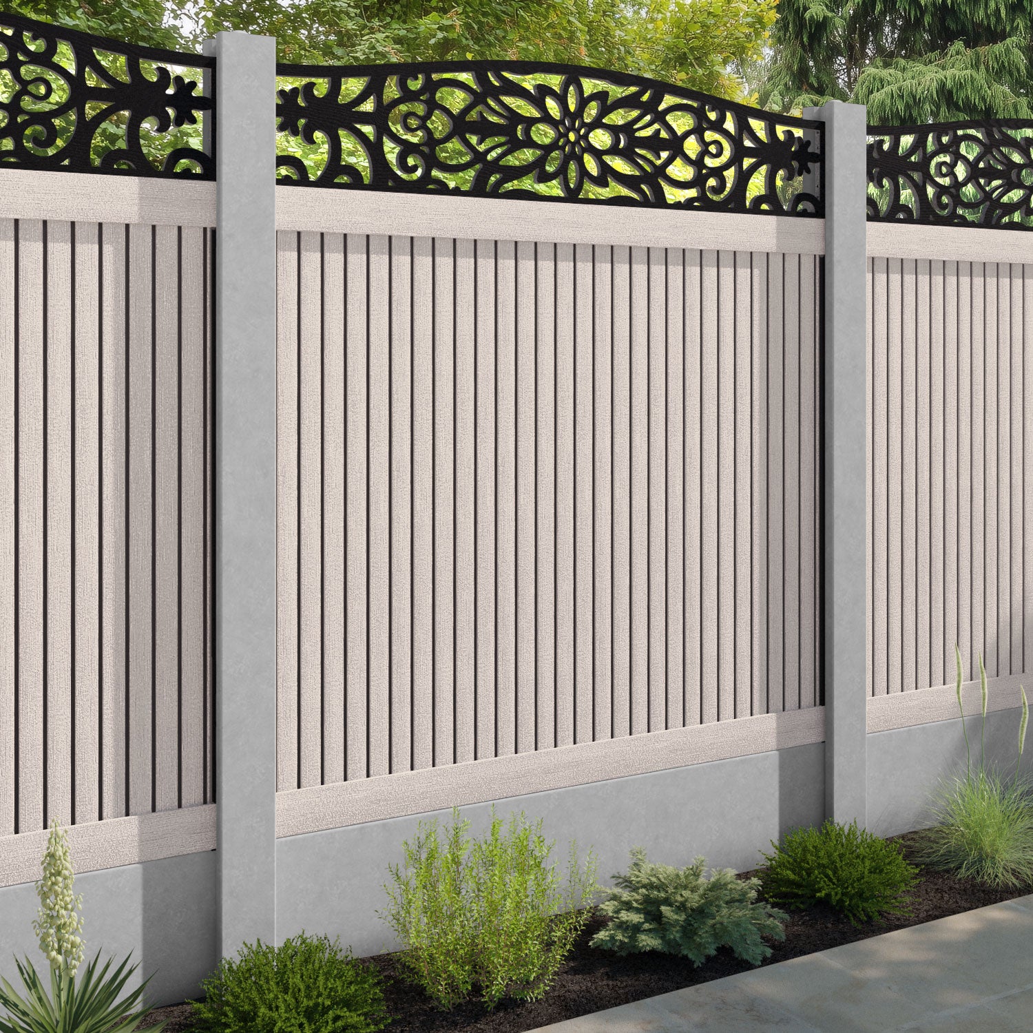 Virtis Windsor Curved Top Fence Panel - Mid Stone - for existing concrete posts