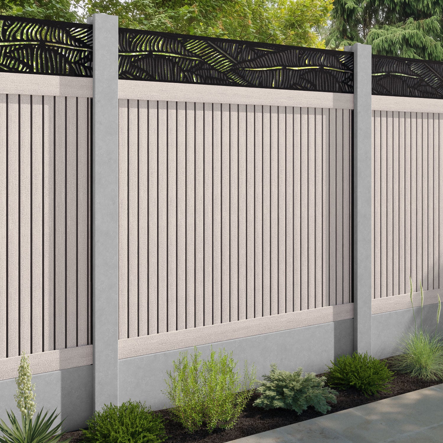 Virtis Feather Fence Panel - Mid Stone - for existing concrete posts