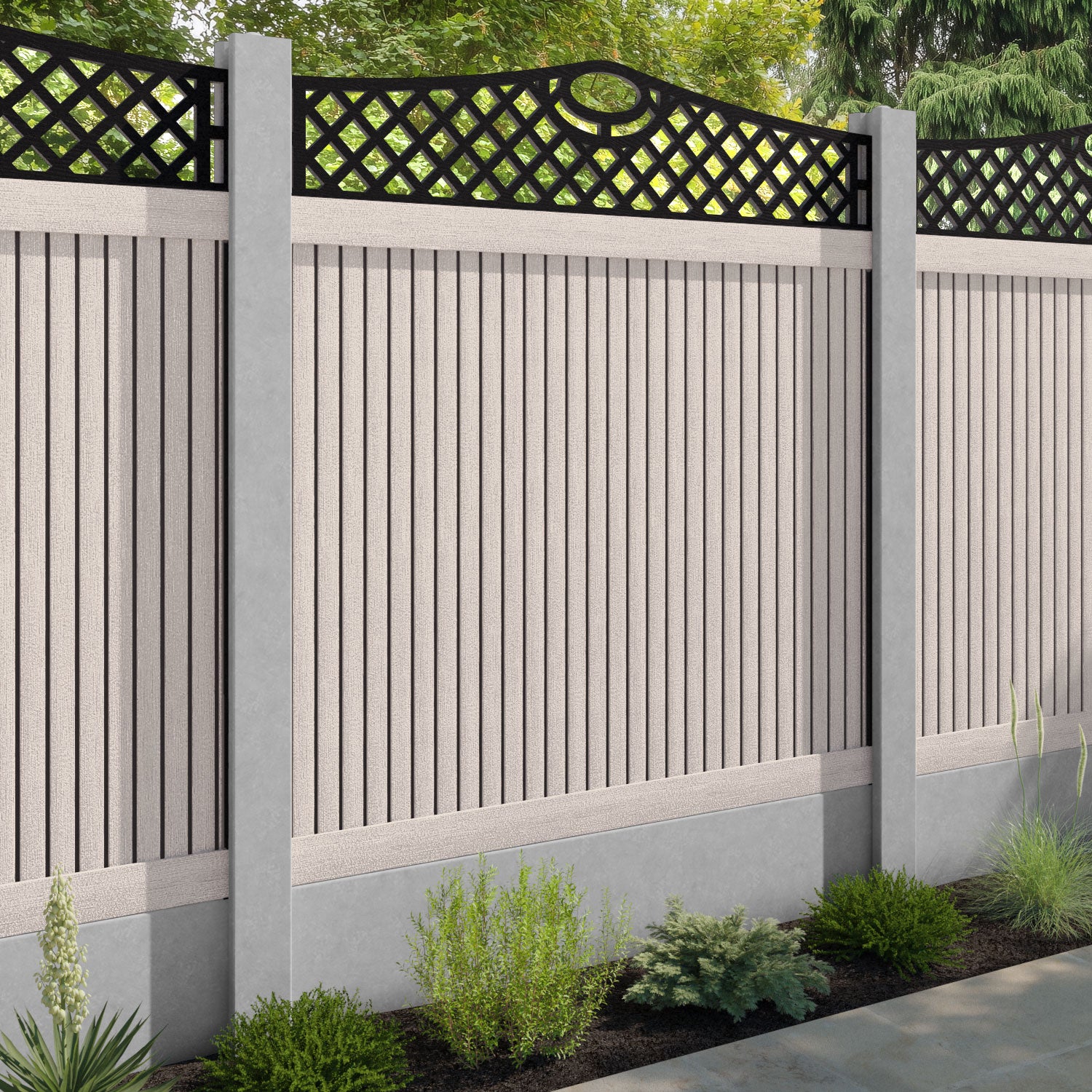 Virtis Oxford Curved Top Fence Panel - Mid Stone - for existing concrete posts