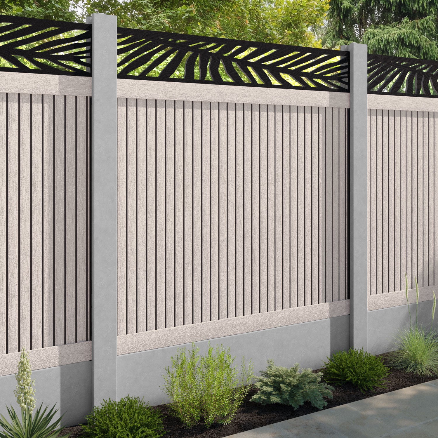 Virtis Palm Fence Panel - Mid Stone - for existing concrete posts