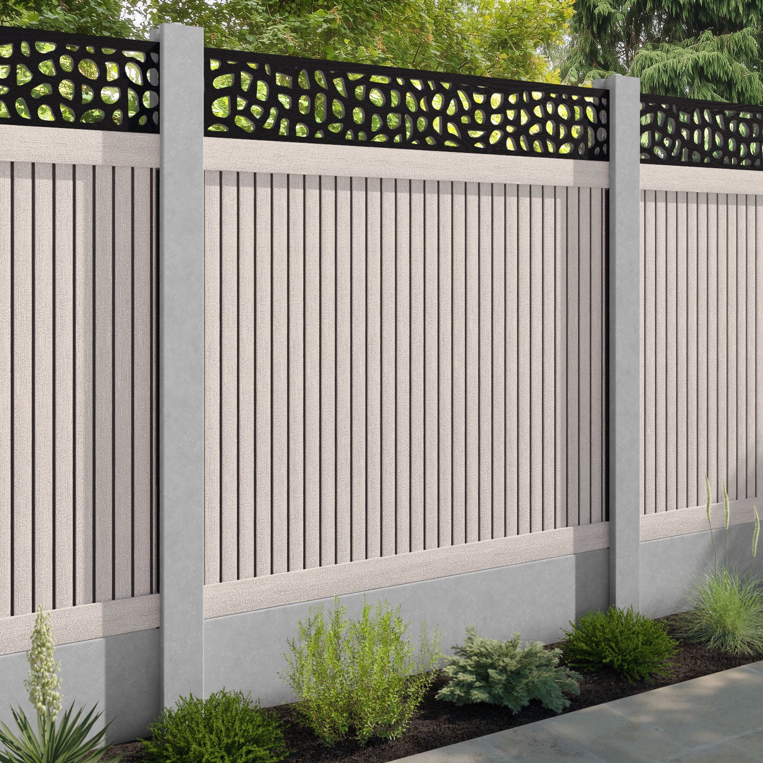 Virtis Pebble Fence Panel - Mid Stone - for existing concrete posts