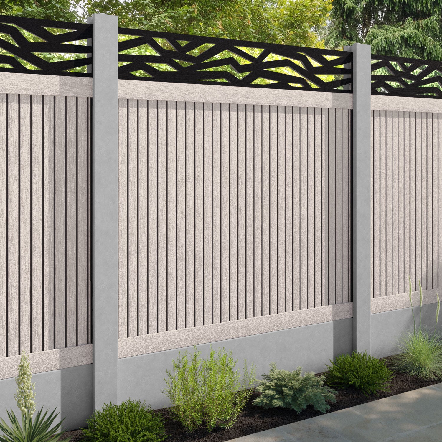 Virtis Zenith Fence Panel - Mid Stone - for existing concrete posts