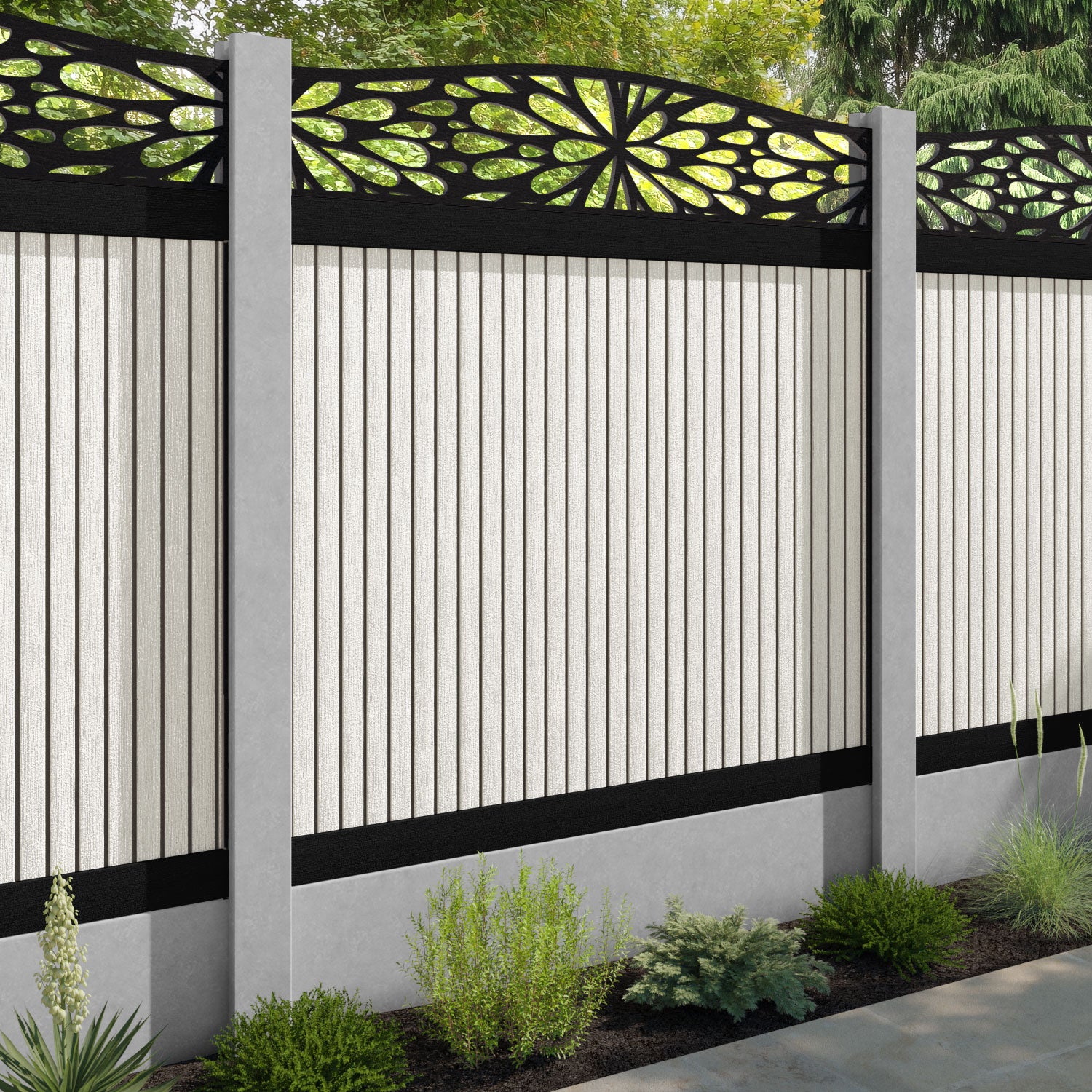 Virtis Blossom Curved Top Fence Panel - Light Stone - for existing concrete posts