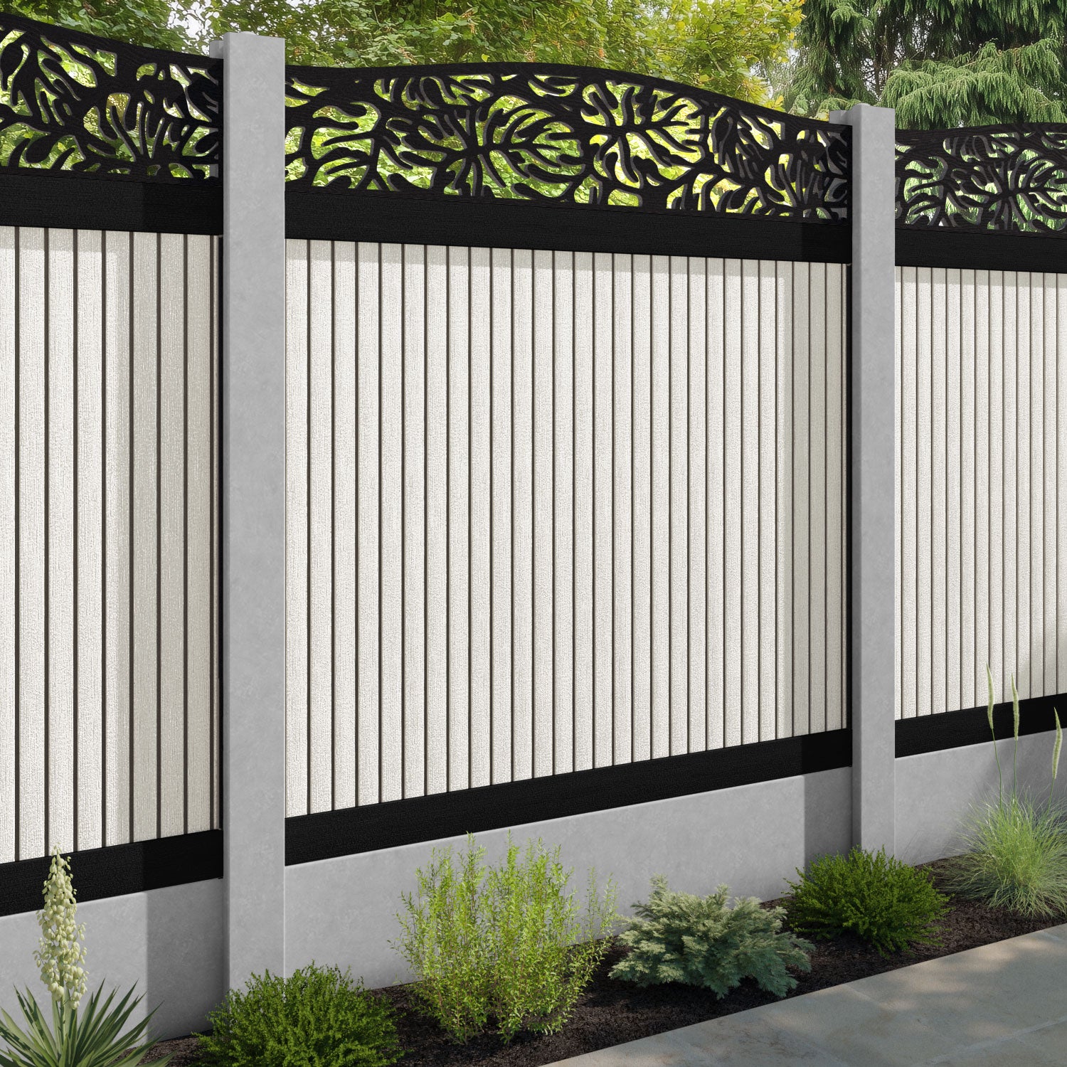 Virtis Botanic Curved Top Fence Panel - Light Stone - for existing concrete posts