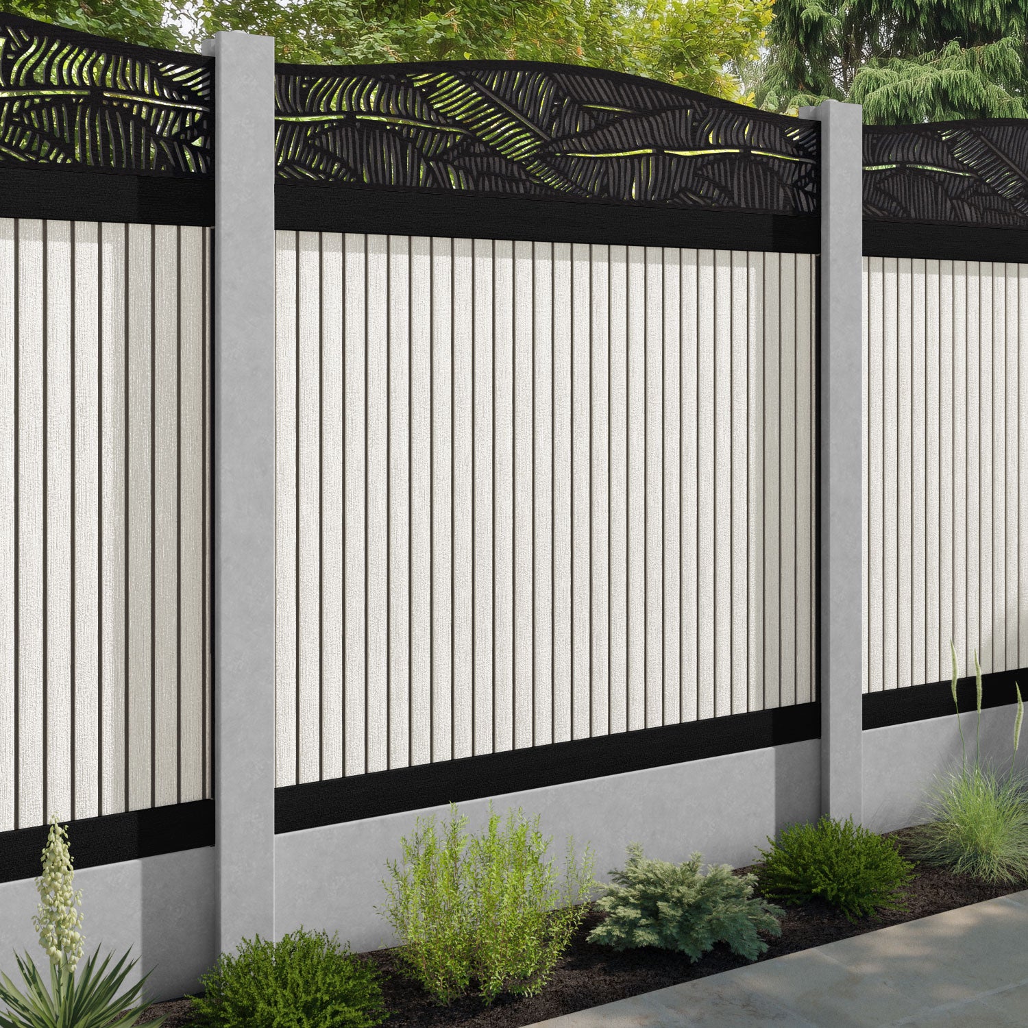 Virtis Feather Curved Top Fence Panel - Light Stone - for existing concrete posts