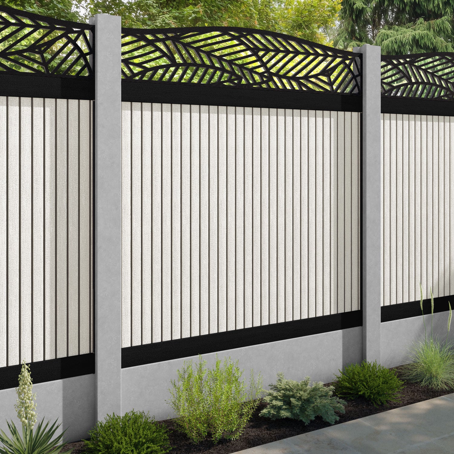 Virtis Habitat Curved Top Fence Panel - Light Stone - for existing concrete posts