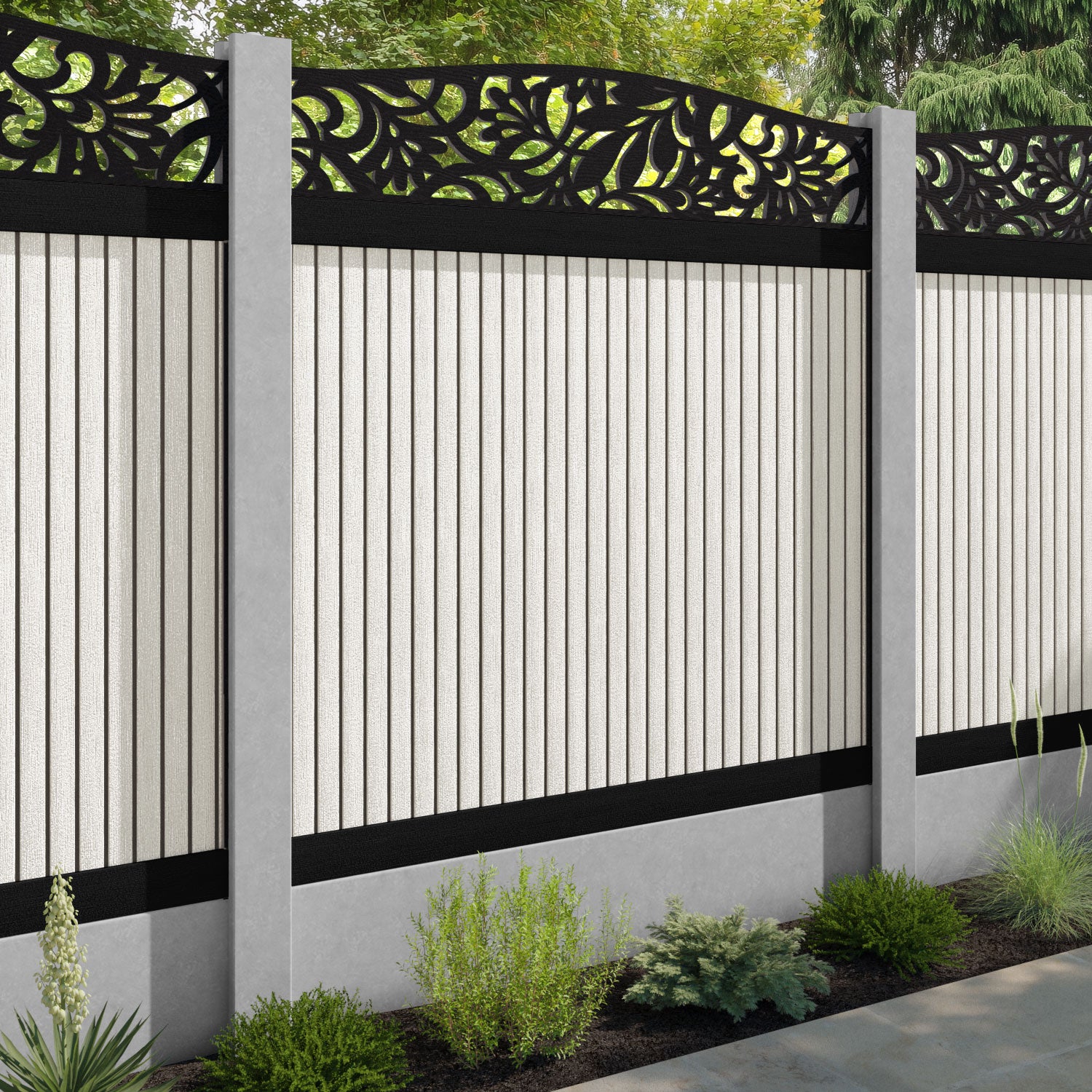 Virtis Heritage Curved Top Fence Panel - Light Stone - for existing concrete posts