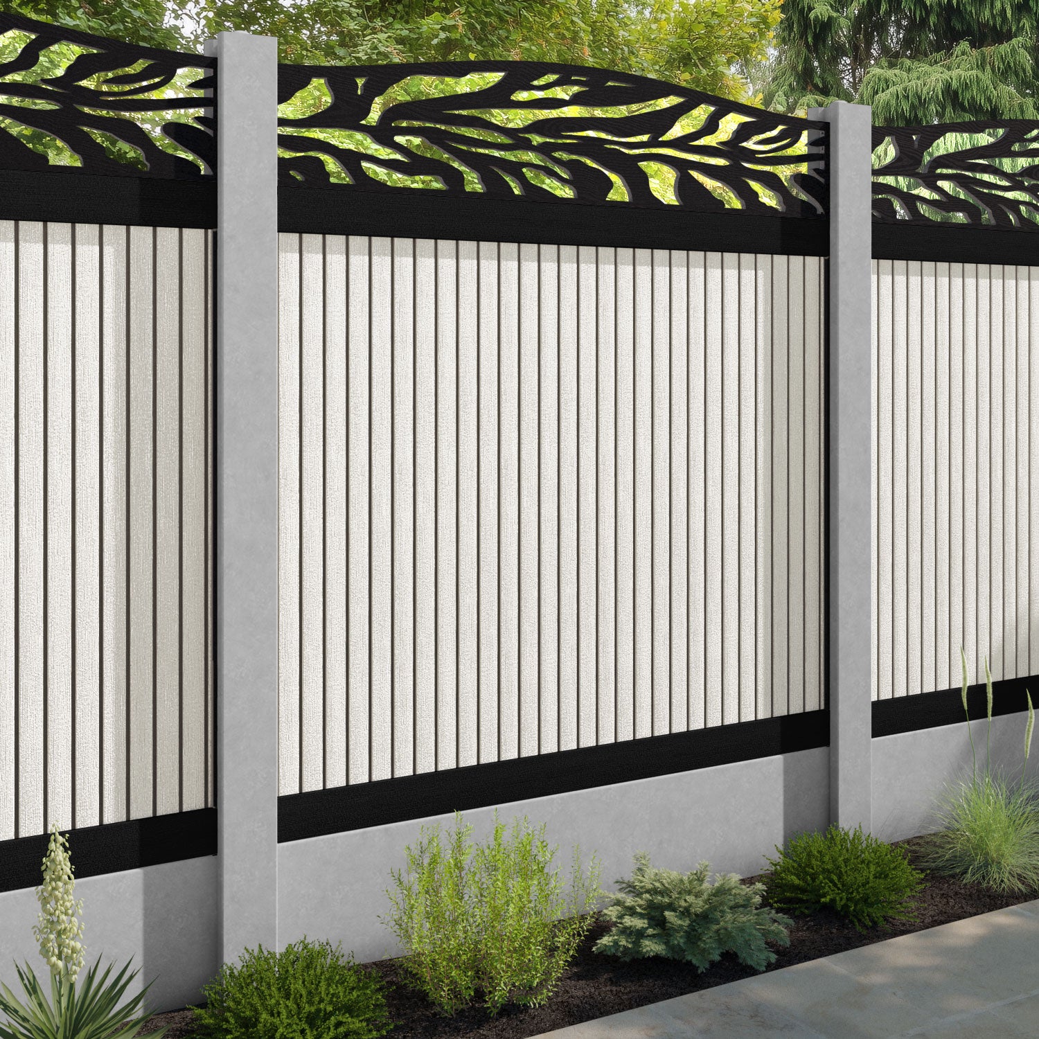 Virtis Malawi Curved Top Fence Panel - Light Stone - for existing concrete posts