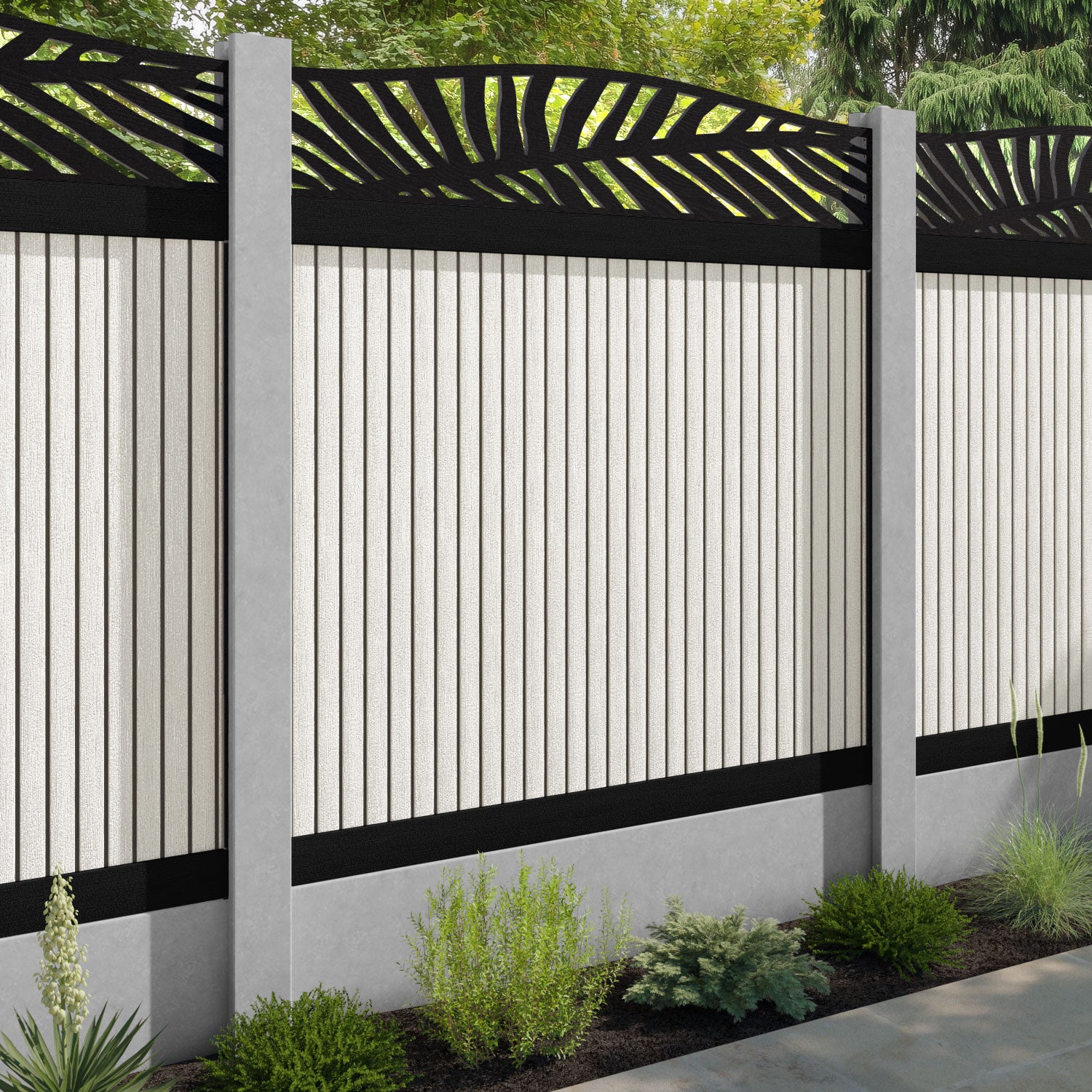 Virtis Palm Curved Top Fence Panel - Light Stone - for existing concrete posts