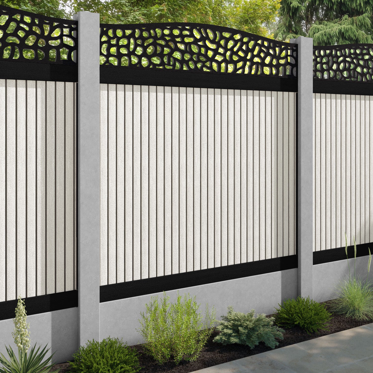 Virtis Pebble Curved Top Fence Panel - Light Stone - for existing concrete posts