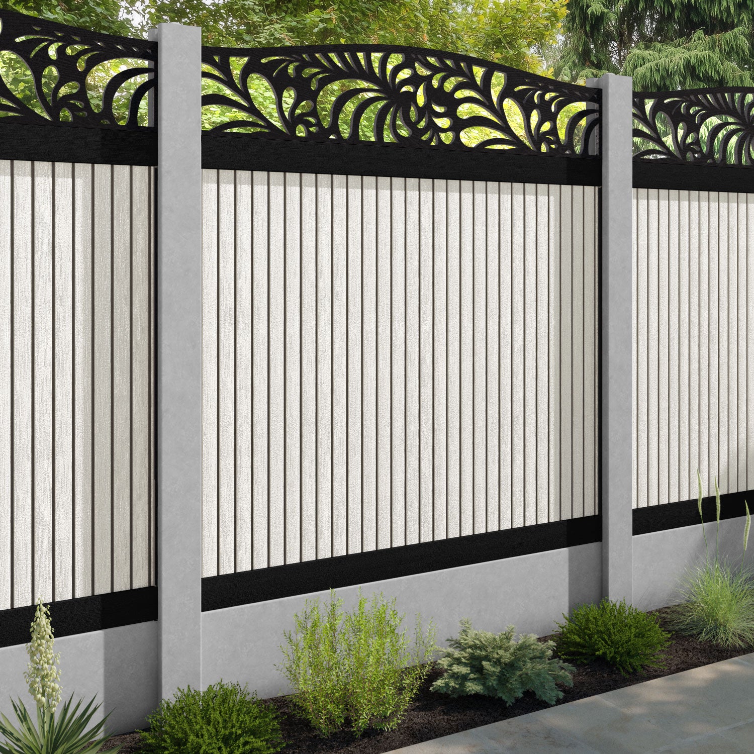 Virtis Petal Curved Top Fence Panel - Light Stone - for existing concrete posts