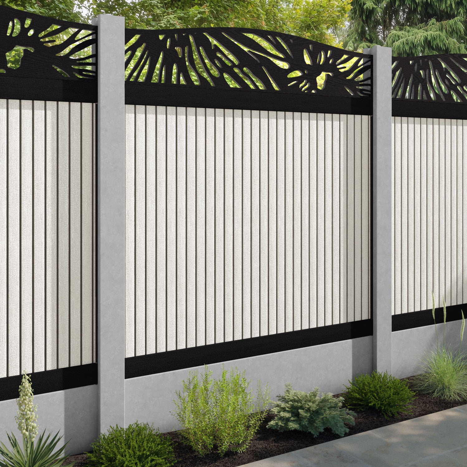 Virtis Poppy Curved Top Fence Panel - Light Stone - for existing concrete posts