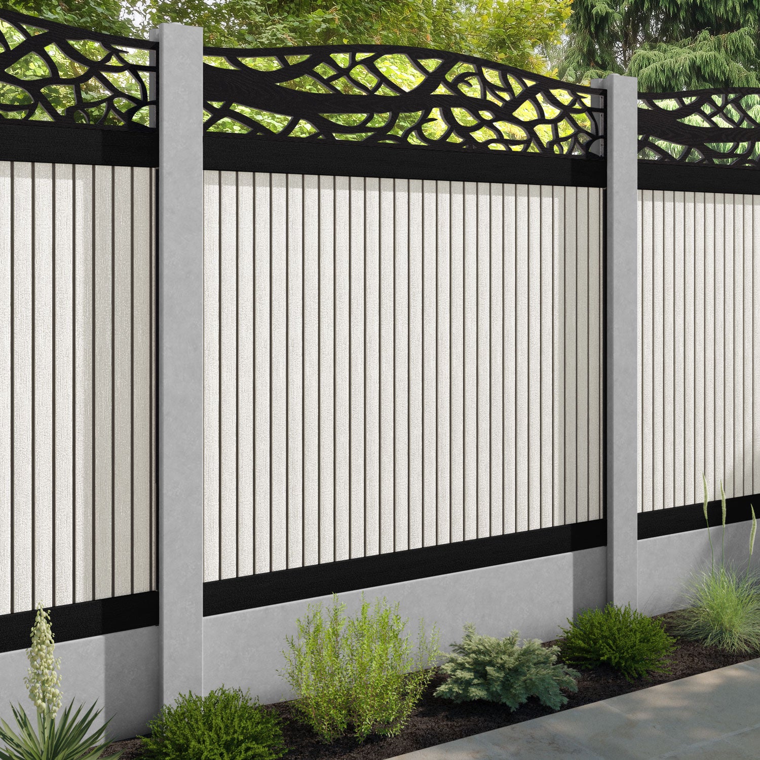 Virtis Twilight Curved Top Fence Panel - Light Stone - for existing concrete posts