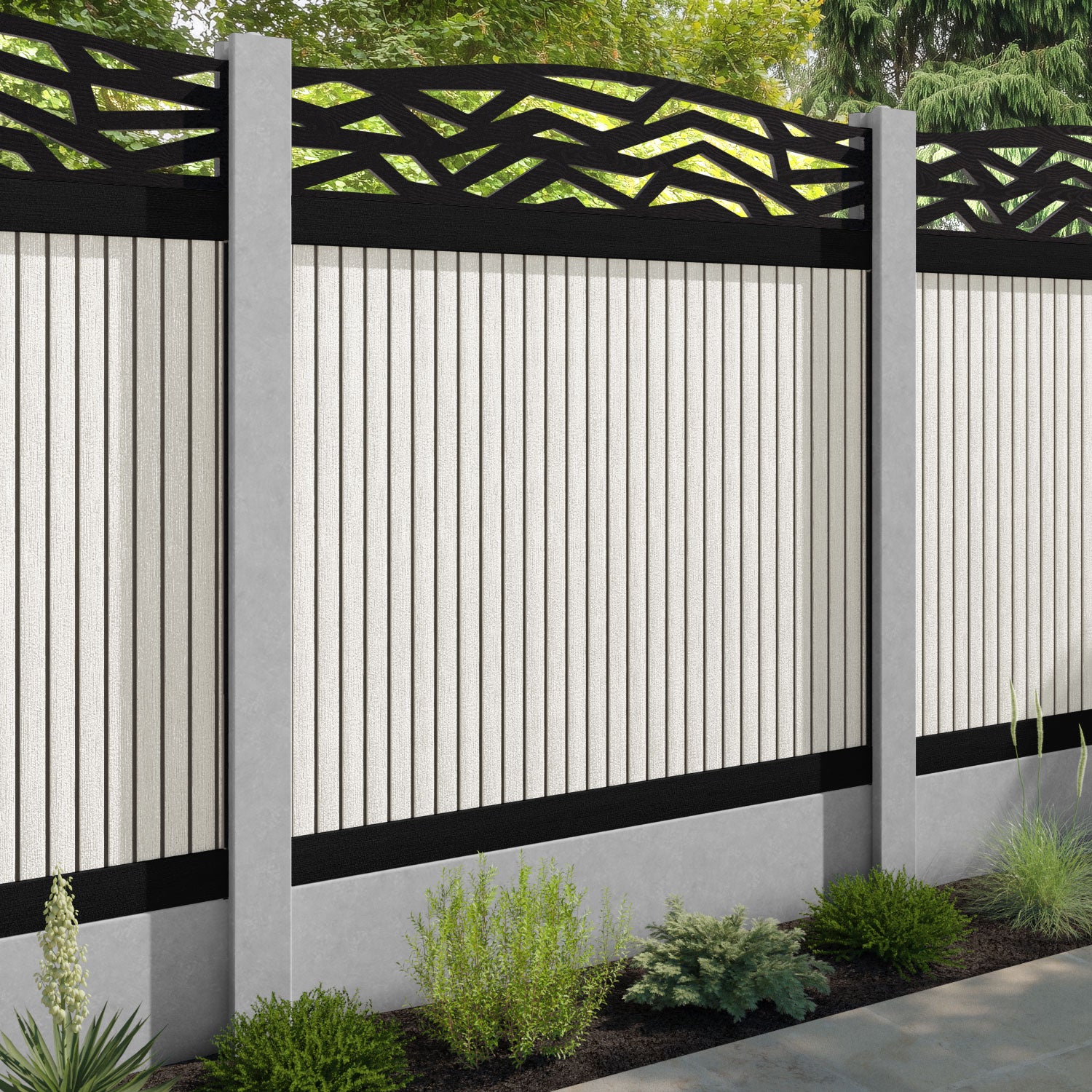 Virtis Zenith Curved Top Fence Panel - Light Stone - for existing concrete posts