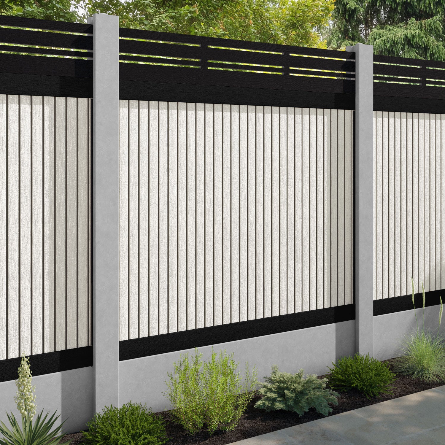 Virtis Linea Fence Panel - Light Stone - for existing concrete posts