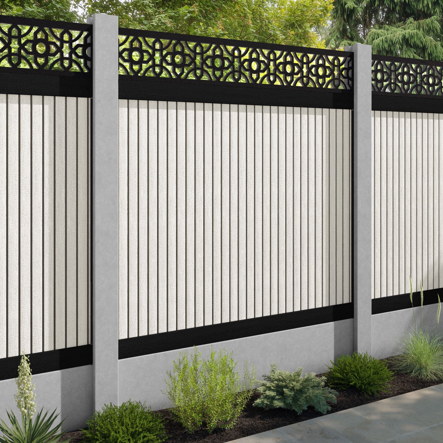 Virtis Nabila Fence Panel - Light Stone - for existing concrete posts