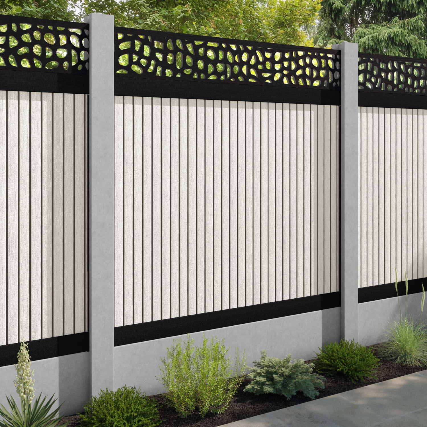 Virtis Pebble Fence Panel - Light Stone - for existing concrete posts