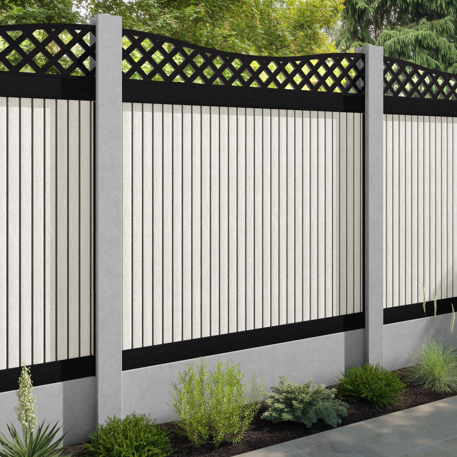 Virtis Low Wave Fence Panel - Light Stone - for existing concrete posts