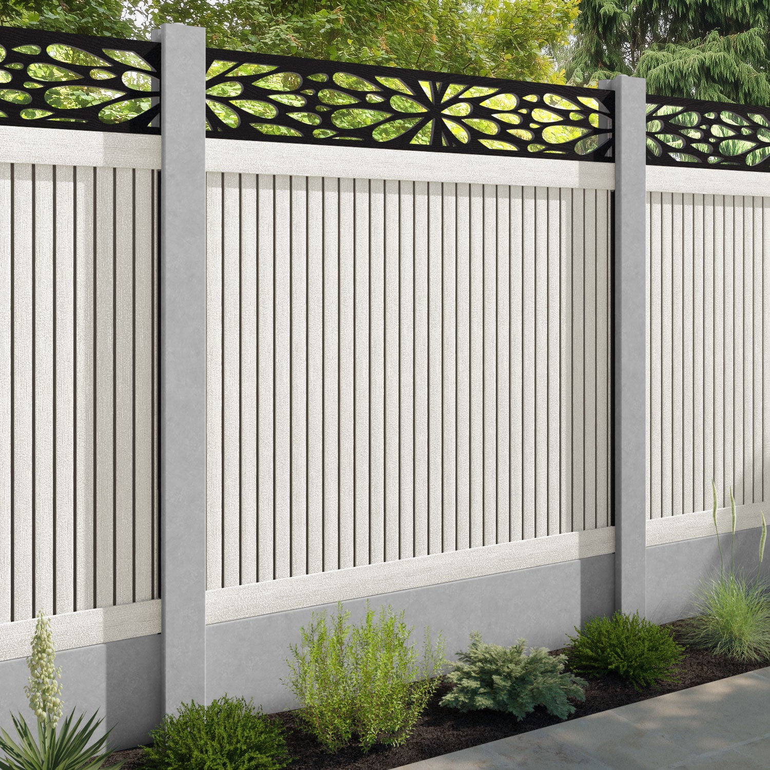 Virtis Blossom Fence Panel - Light Stone - for existing concrete posts