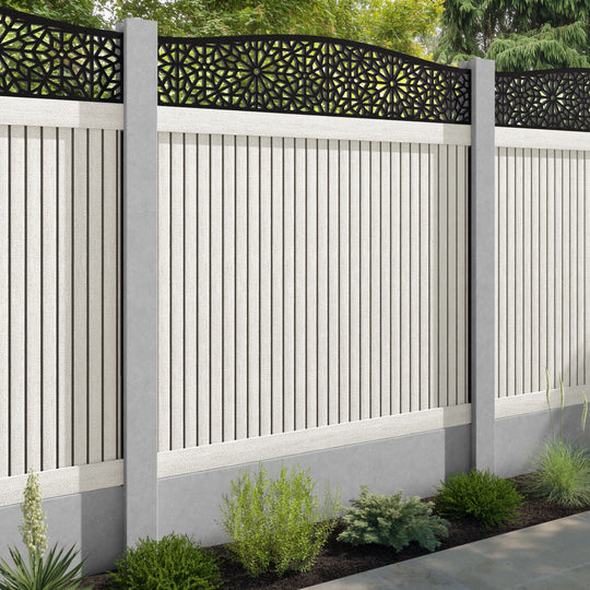 Virtis Alnara Curved Top Fence Panel - Light Stone - for existing concrete posts